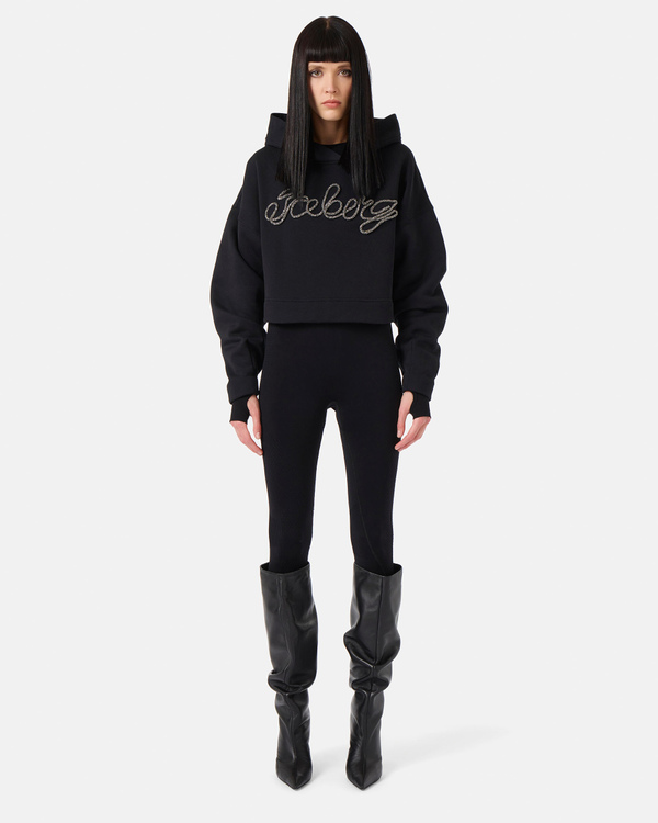 Black embellished cropped hoodie - Iceberg - Official Website