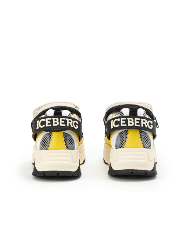 Multicoloured sneakers with leather panels, mesh upper, toggle fastening and neon trims - Iceberg - Official Website