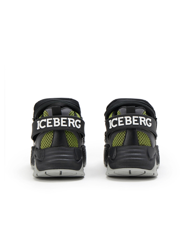 Multicoloured sneakers with leather panels, neon mesh upper and toggle fastening - Iceberg - Official Website
