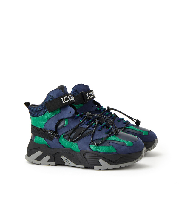 Men's blue and green convertible high-top trainers - Iceberg - Official Website