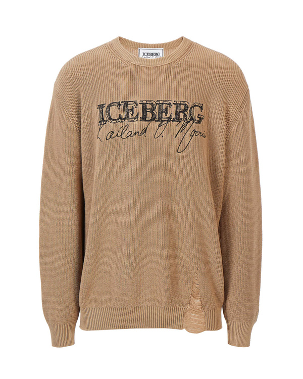 Pullover uomo color nocciola KAILAND O. MORRIS con logo ricamato - Iceberg - Official Website