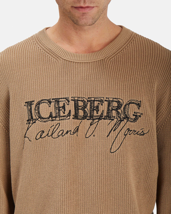 Men's hazelnut KAILAND O. MORRIS pullover with embroidered logo - Iceberg - Official Website