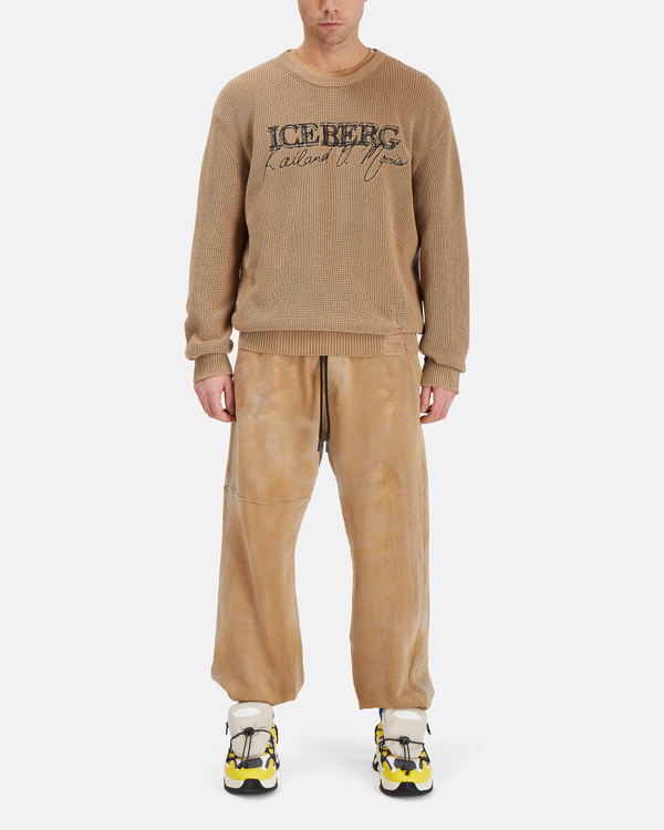 Men's hazelnut KAILAND O. MORRIS pullover with embroidered logo - Iceberg - Official Website