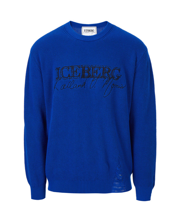 Men's electric blue KAILAND O. MORRIS pullover with embroidered logo - Iceberg - Official Website
