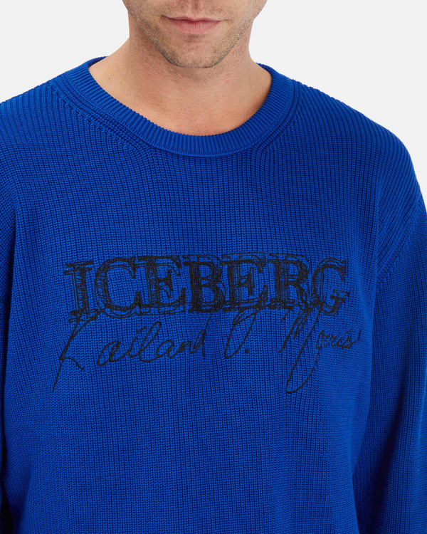 Pullover uomo blu elettrico KAILAND O. MORRIS con logo ricamato - Iceberg - Official Website
