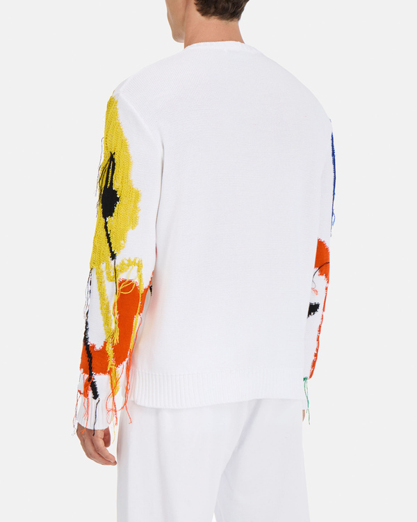 Men's white cotton crew neck sweater with blurry flowers macro graphics - Iceberg - Official Website