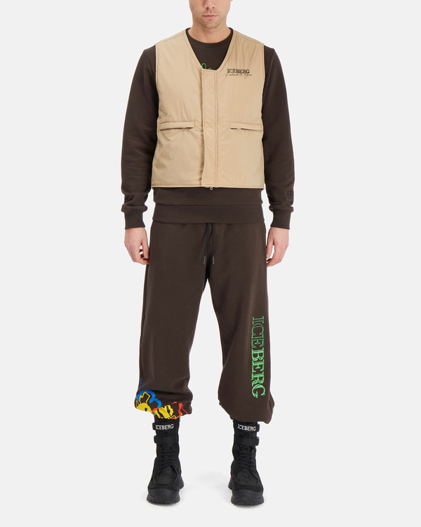 Men's brown joggers with contrasting print and logo - Iceberg - Official Website