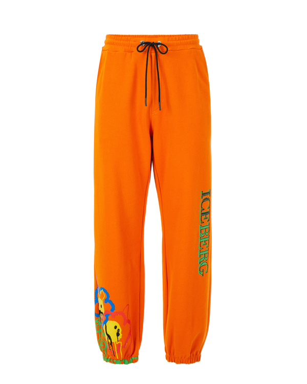Men's orange joggers with contrasting print and logo - Iceberg - Official Website