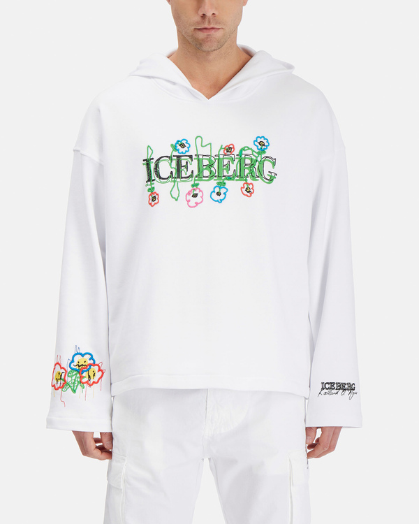 Men's white KAILAND O. MORRIS sweatshirt with embroidered print and logo - Iceberg - Official Website