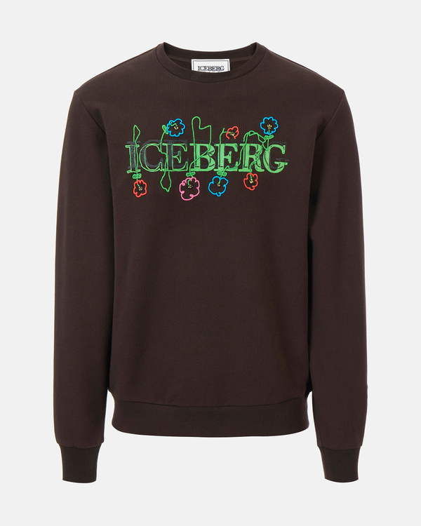 Men's brown KAILAND O. MORRIS crew-neck sweatshirt with embroidered logo - Iceberg - Official Website