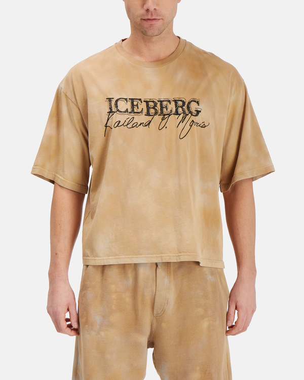 Men's beige KAILAND O. MORRIS boxy T-shirt with embroidered logo - Iceberg - Official Website