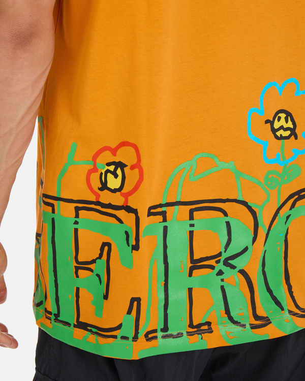 T-shirt uomo over fit arancio in jersey  di cotone con grafica "Iceberg Blurry Flowers" - Iceberg - Official Website