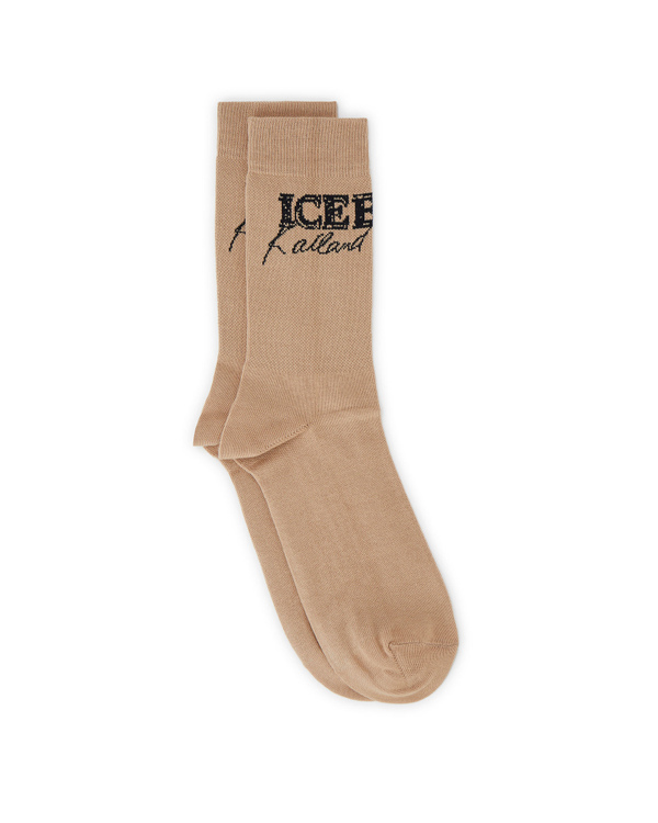 Men's beige KAILAND O. MORRIS cotton socks with embroidered logo - Iceberg - Official Website