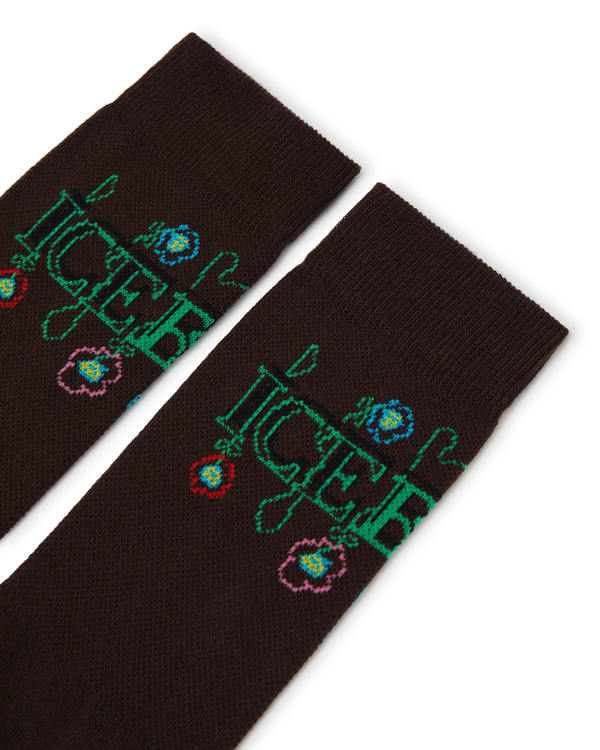 Men's brown cotton socks with blurry flowers logo - Iceberg - Official Website