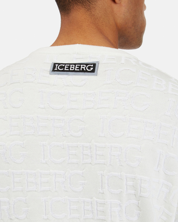 Men's milk white crew neck pullover with embroidered logo - Iceberg - Official Website