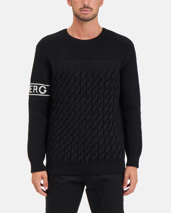 Men's black crew neck pullover with contrasting logo - Iceberg - Official Website