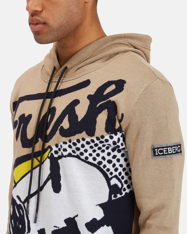 Men's hazelnut wool/cotton blend hoodie with Snoopy graphics - Iceberg - Official Website