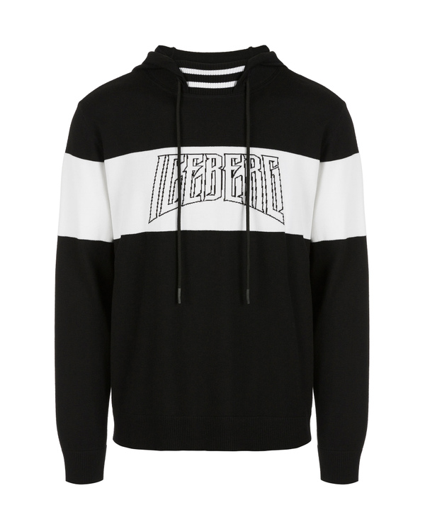 Men's black wool/cotton blend hoodie with contrasting logo - Iceberg - Official Website