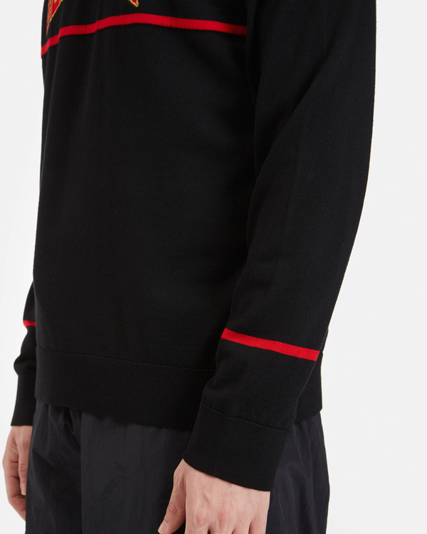 Lupetto uomo nero in lana merinos con logo jacquard a contrasto - Iceberg - Official Website