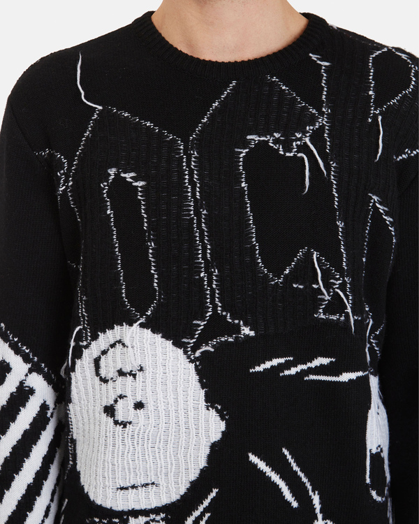 Pullover uomo nero e bianco in lana merinos con grafica Iceberg Rocks Peanuts a contrasto - Iceberg - Official Website