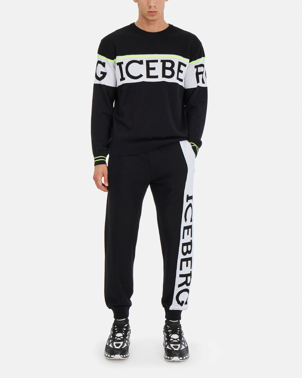 Pantaloni jogging carry over uomo in lana merinos con logo a contrasto - Iceberg - Official Website