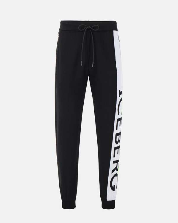 Men's merino wool carry over joggers with contrast logo - Iceberg - Official Website
