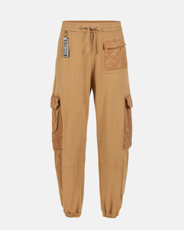 Pantaloni uomo oversize color cammello in cotone con tasconi e tiretto logato a rilievo - Iceberg - Official Website