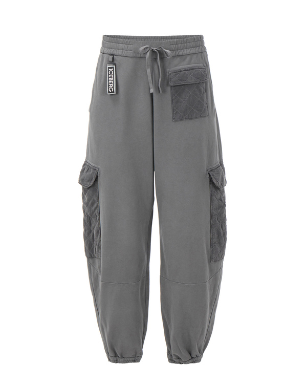 Pantaloni uomo oversize grigi in cotone con tasconi e tiretto logato a rilievo - Iceberg - Official Website