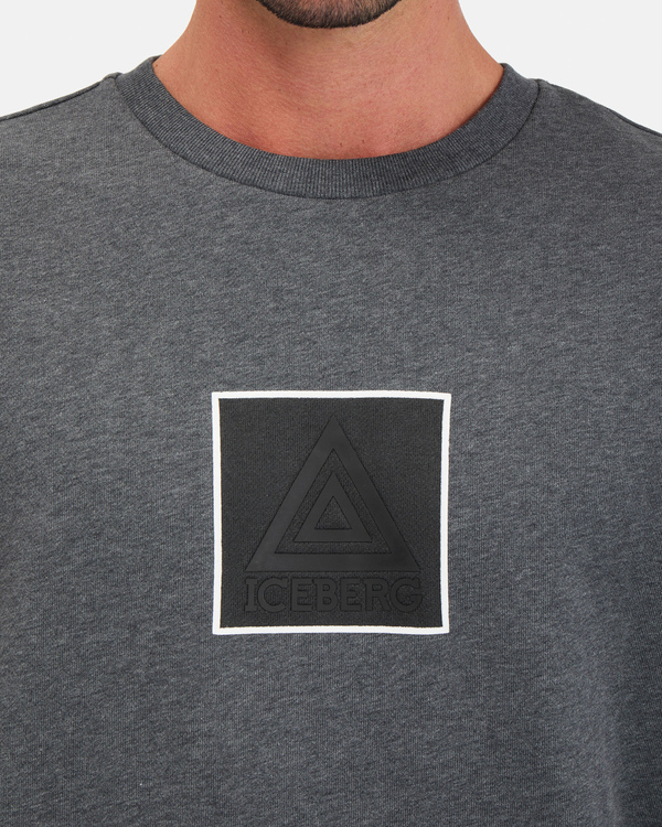 Crew neck grey sweatshirt with rubber printed Iceberg symbol - Iceberg - Official Website