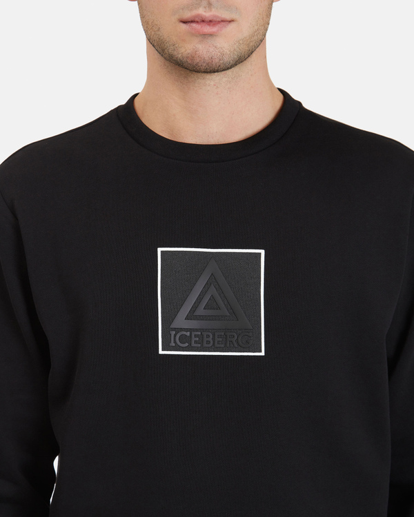 Men's crew neck black sweatshirt with printed rubberised Iceberg symbol - Iceberg - Official Website