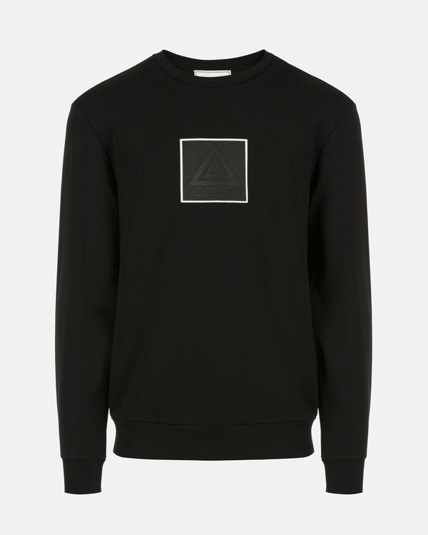 Men's crew neck black sweatshirt with printed rubberised Iceberg symbol - Iceberg - Official Website