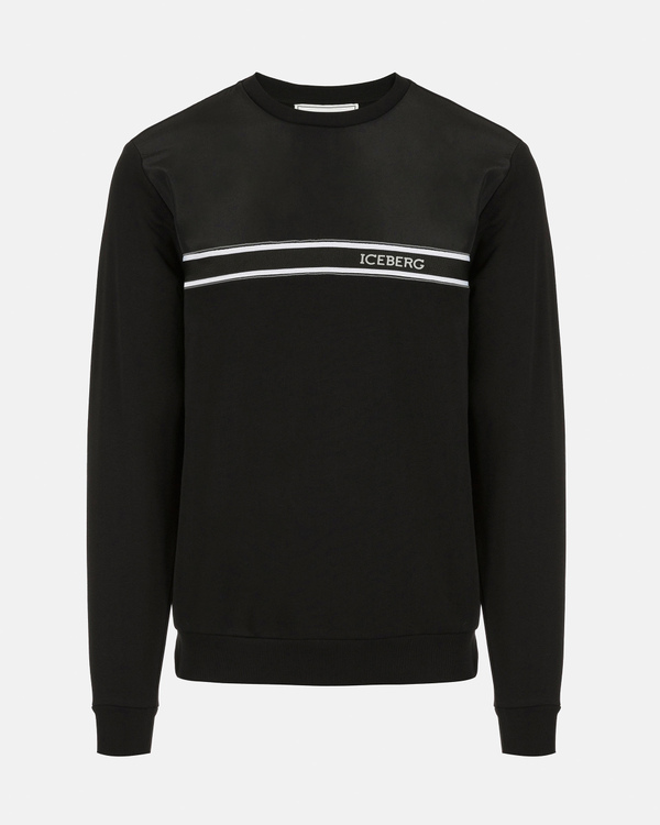 Men's crew neck black sweatshirt with profiled logo - Iceberg - Official Website