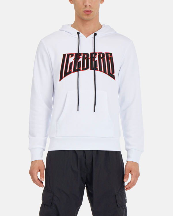 Men's extreme fit hoodie in optical white with Iceberg Rock logo - Iceberg - Official Website