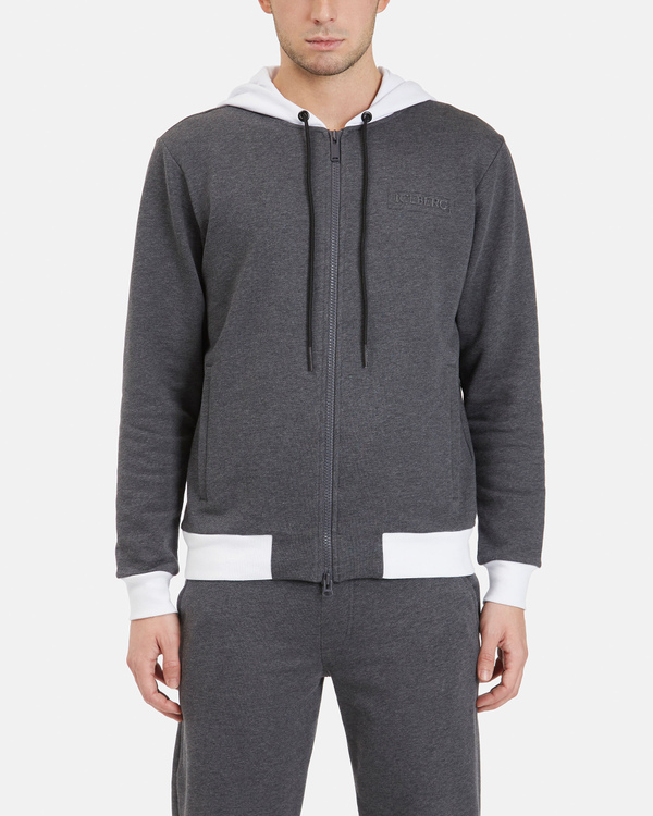 Men's hoodie in grey and white with Snoopy graphics on back - Iceberg - Official Website