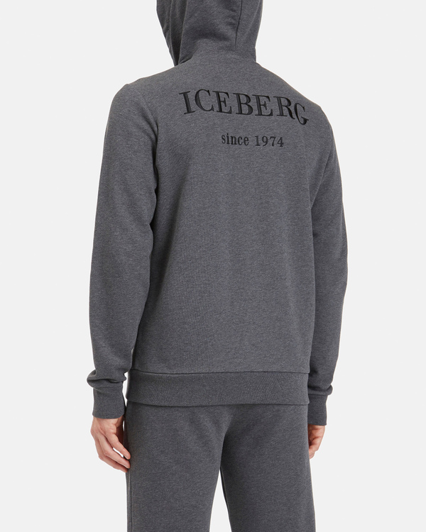 Men's grey hoodie with embroidered heritage logo - Iceberg - Official Website
