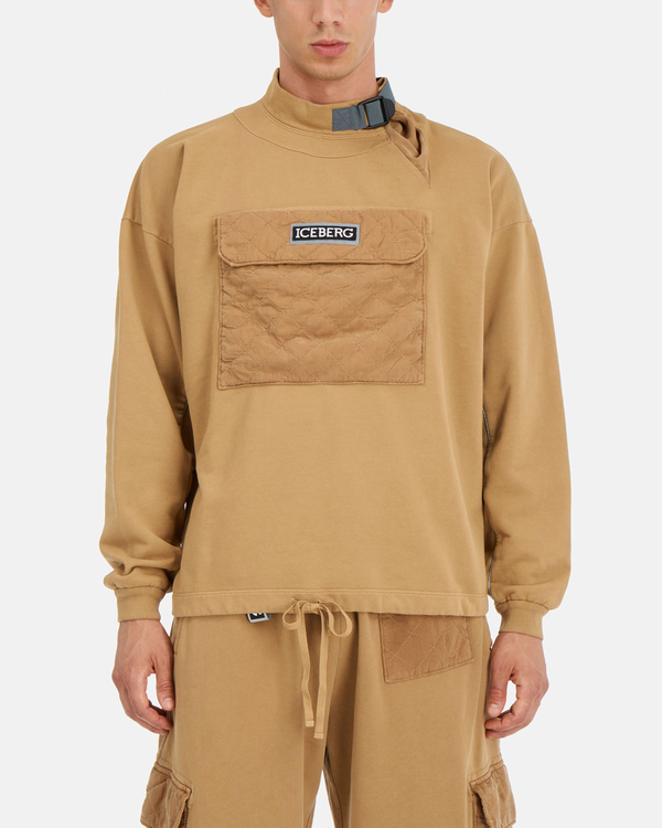 Camel men's sweatshirt with stand-up collar and maxi patch pocket with logo - Iceberg - Official Website
