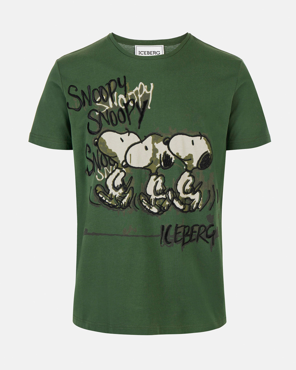 T-shirt uomo verde militare con grafica Snoopy e logo stampato - Iceberg - Official Website