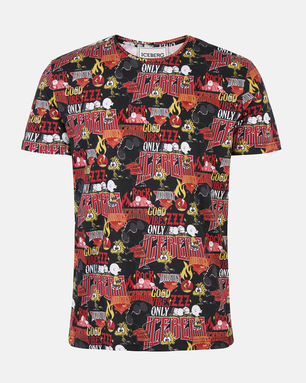 T-shirt uomo con stampa Iceberg Rocks Peanuts all over su fondo nero - Iceberg - Official Website