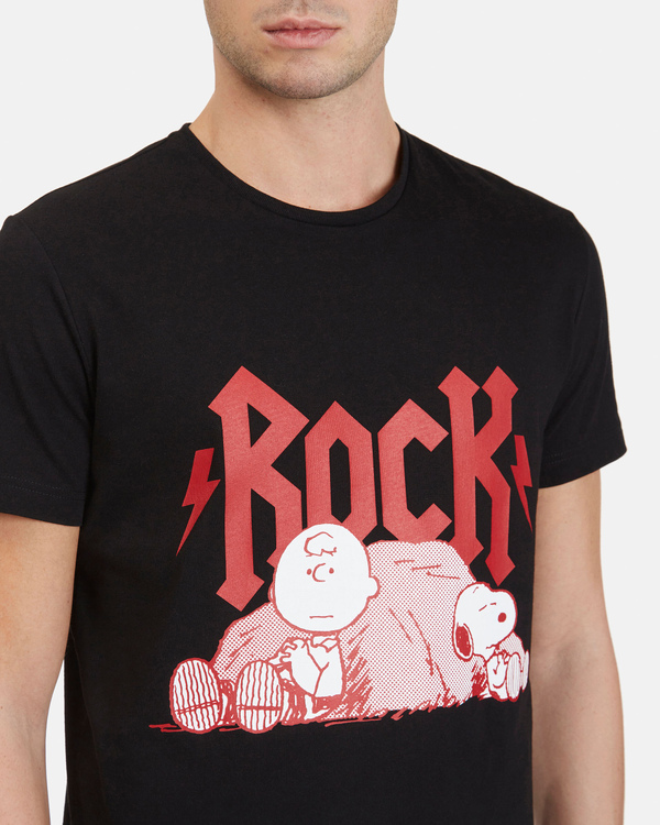 T-shirt uomo nera in cotone con stampa Iceberg Rocks Peanuts e logo - Iceberg - Official Website