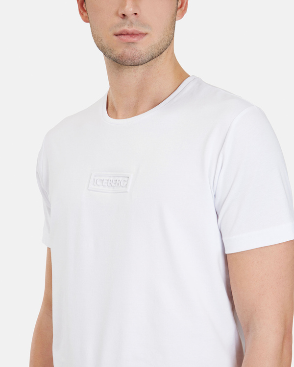 Men's white stretch cotton T-Shirt with front logo - Iceberg - Official Website