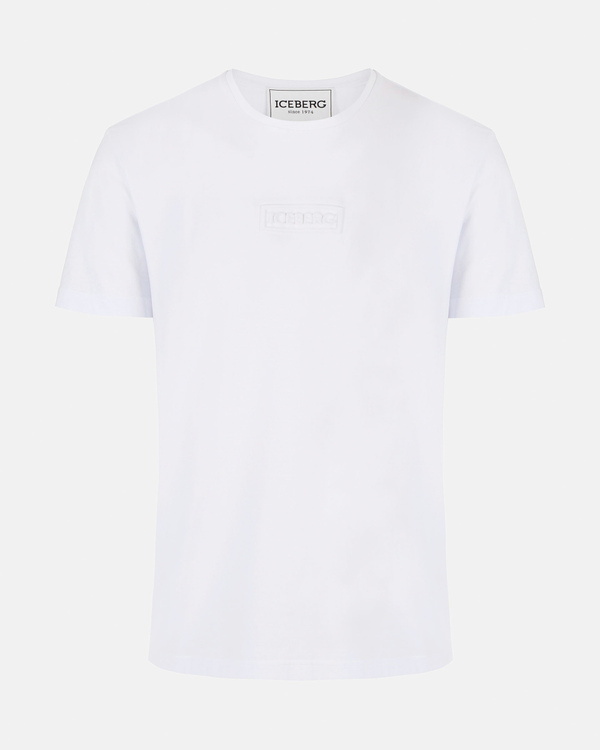 T-shirt uomo bianco ottico in cotone stretch con logo tono su tono effetto 3D - Iceberg - Official Website