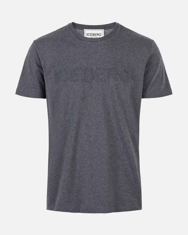 T-shirt uomo grigio melange in cotone effetto vintage con logo stencil - Iceberg - Official Website