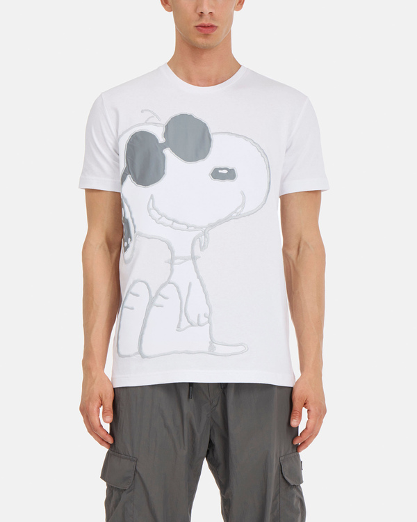 T-shirt uomo in cotone bianco ottico con maxi grafica snoopy e logo 3D - Iceberg - Official Website
