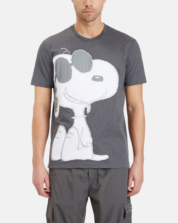 Men's black cotton t-shirt with maxi Snoopy graphic and 3D logo - Iceberg - Official Website