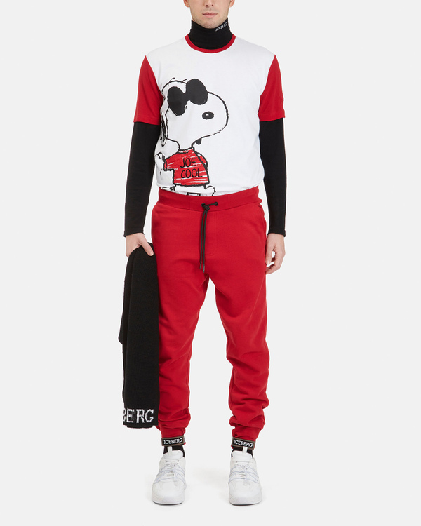T-shirt uomo bianca in cotone con rosse e grafica Snoopy - Iceberg - Official Website