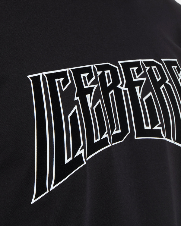T-shirt uomo nera in cotone stretch con patch logato iridescente - Iceberg - Official Website