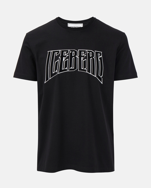 T-shirt uomo nera in cotone stretch con patch logato iridescente - Iceberg - Official Website