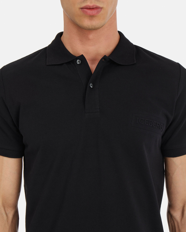 Maglietta polo uomo nera in piquet di cotone e stampa con logo 3D - Iceberg - Official Website