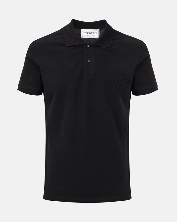 Men's black cotton pique polo shirt with a 3D logo print - Iceberg - Official Website