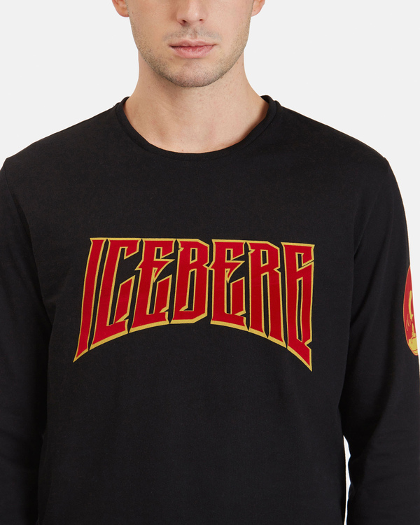 T-shirt uomo nera in cotone con logo davanti e grafica a contrasto sul retro - Iceberg - Official Website